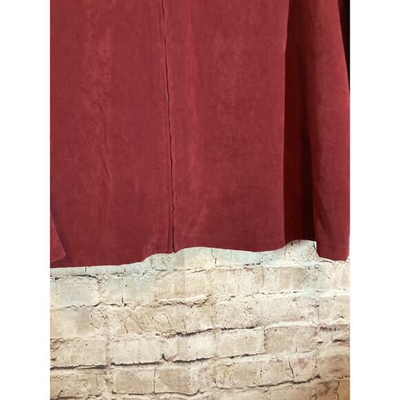 Susan Graver Top Womens 2X Maroon Red Floral Embroidered Front Zip Microsuede - Picture 7 of 13